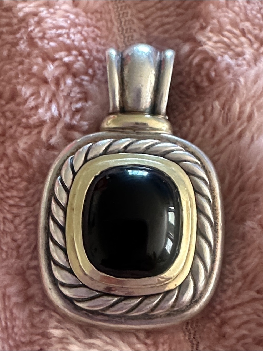 David Yurman Silver and 14k Gold Rope-Edge Pendant with Black Onyx